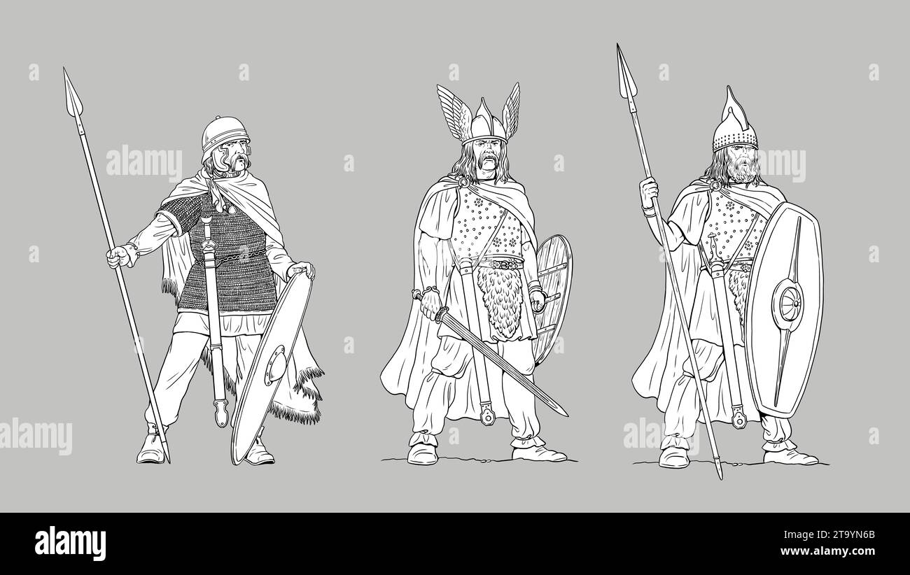 Gallic king and chieftain Vercingetorix. Ancient gallic warriors drawing. Stock Photo