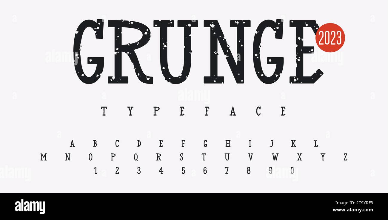 Grunge texture font. Vector handmade alphabet. Stamp style uppercase letters and numbers. Vectors. Rough stamp font Stock Vector