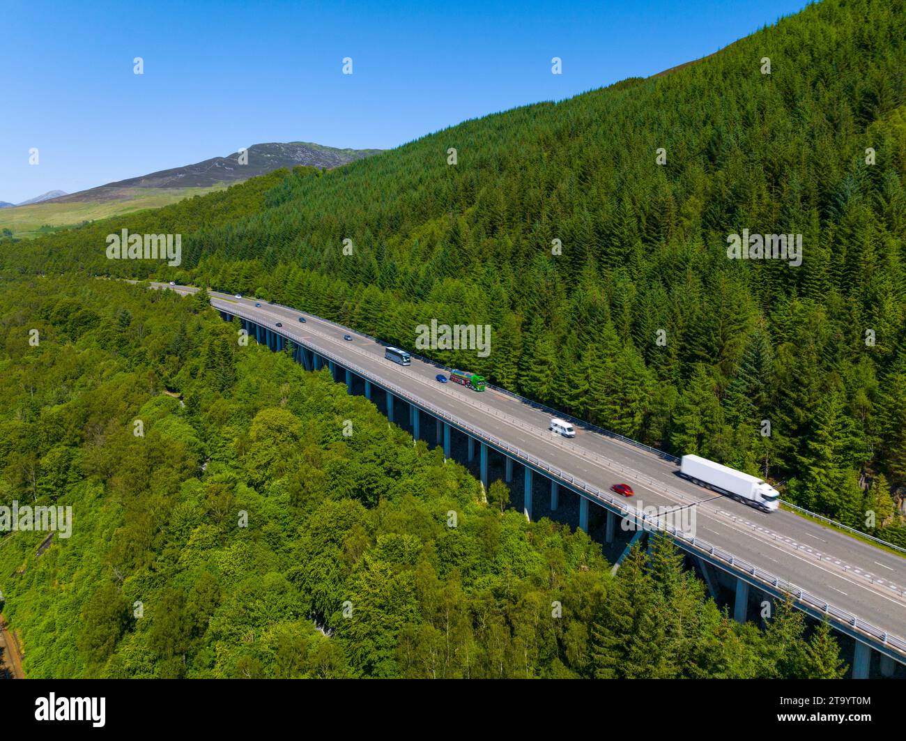 Aerial view of the dual carriageway section of A9 trunk road at the