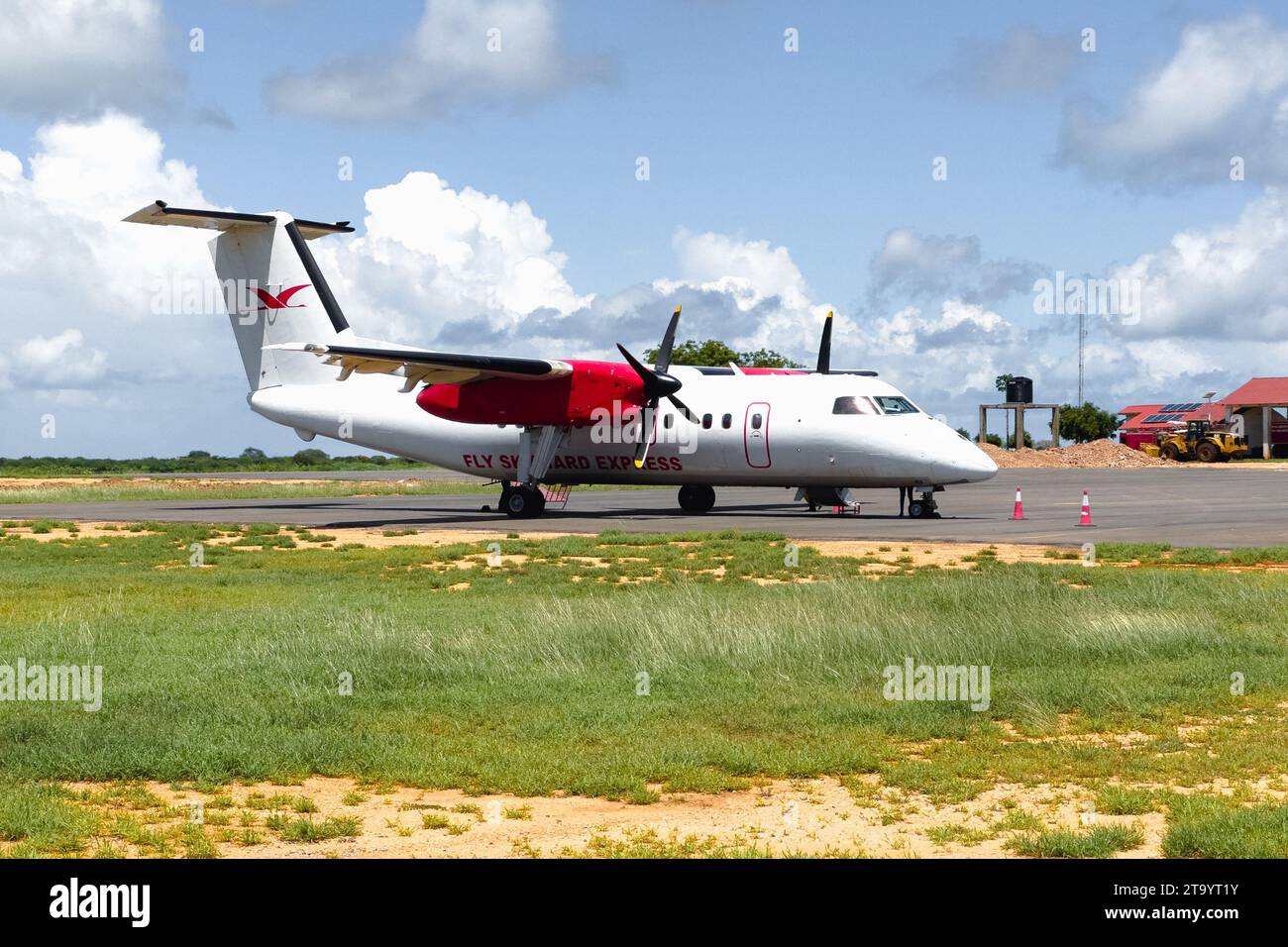A FlySkyward Express Kenya Aeroplane in Manda Airport in Lamu Isand, Kenya Stock Photo
