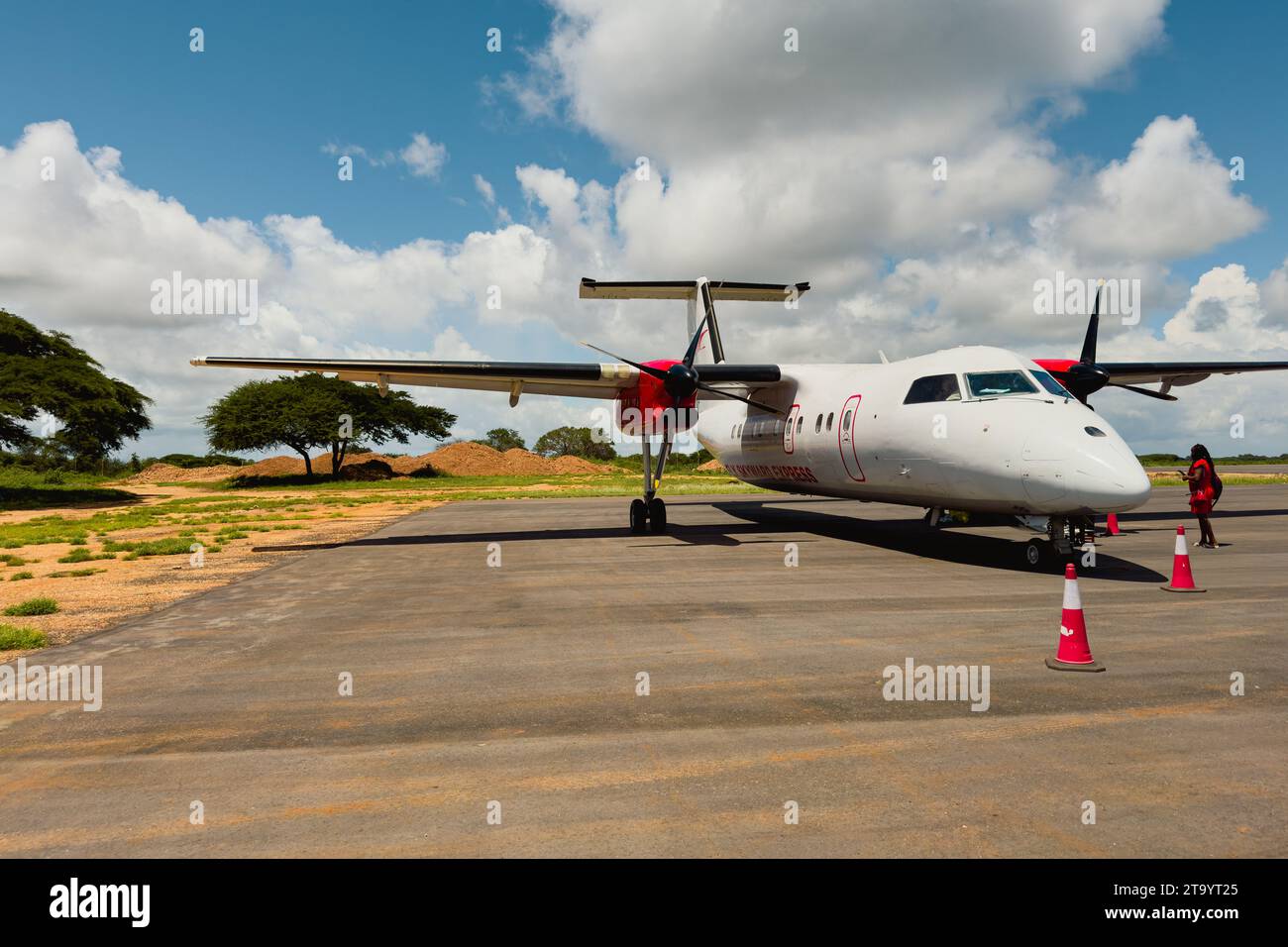 A FlySkyward Express Kenya Aeroplane in Manda Airport in Lamu Isand, Kenya Stock Photo