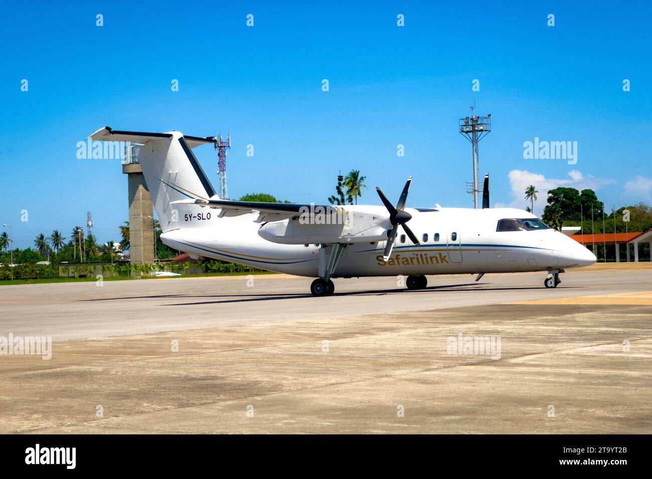 A safarilink Aviation aeroplane in Mombasa International Airport in Kenya Stock Photo
