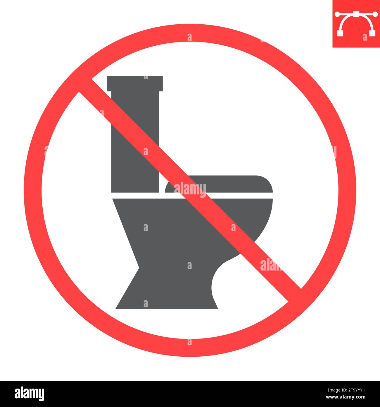 No toilet glyph icon, prohibition and forbidden, no wc sign, vector