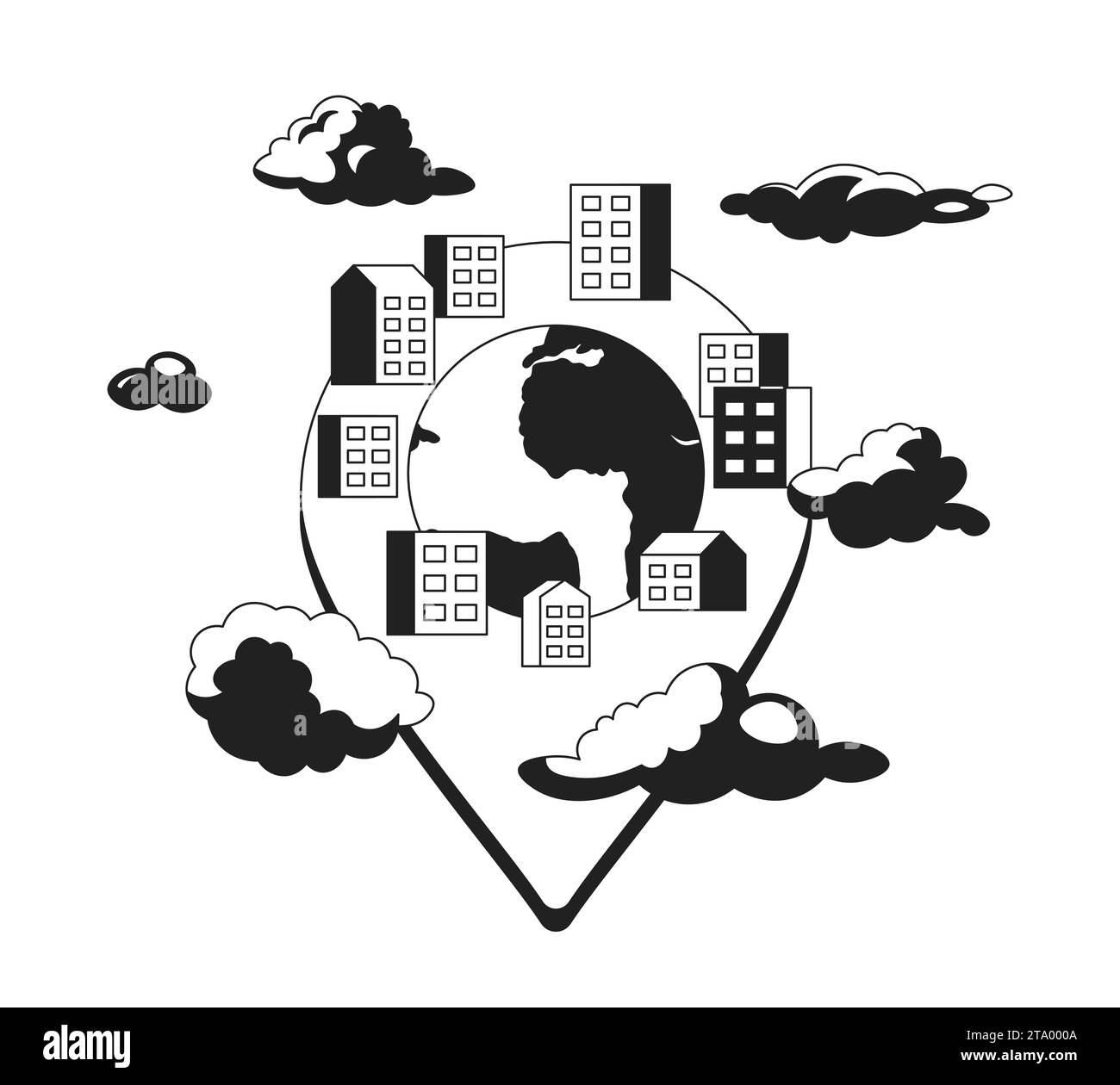 Apartment complex pin black and white 2D illustration concept Stock