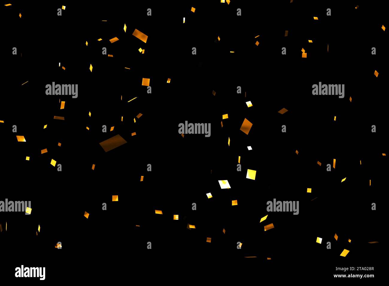 falling golden metallic glitter foil confetti on black background, gold ...
