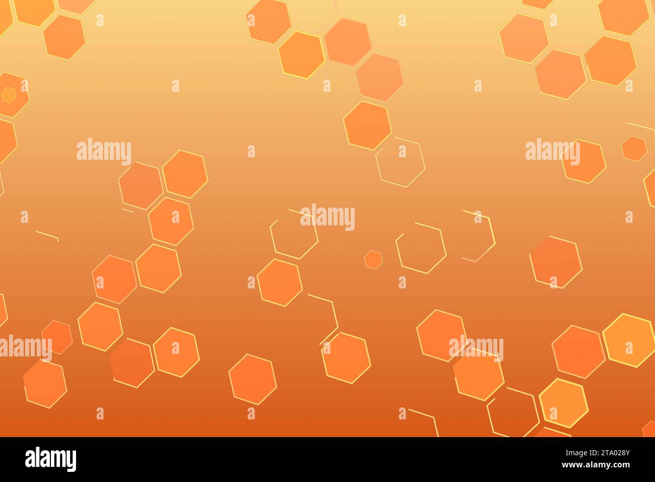 abstract background with geometric hexagon series shape like hive, futuristic effect  on orange and yellow gradient background Stock Photo
