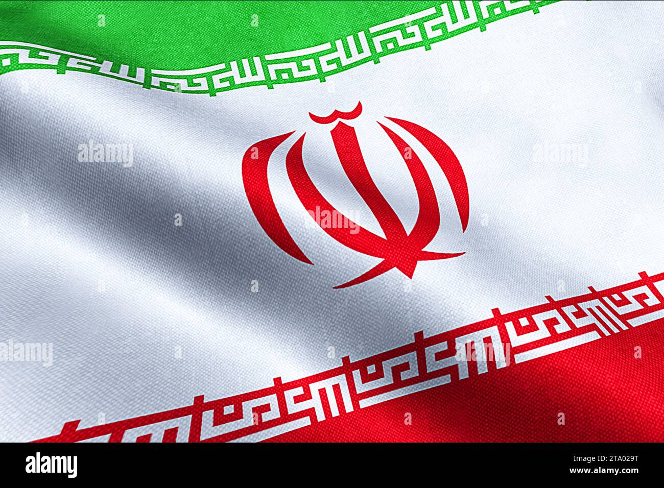 iranian flag waving texture fabric background, crisis of iran for nuclear atomic risk war Stock Photo