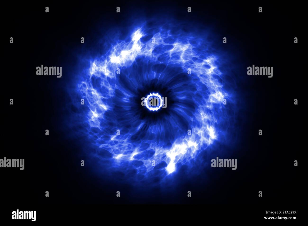 abstract cosmic explosion shockwave blue energy on black background, texture effect Stock Photo