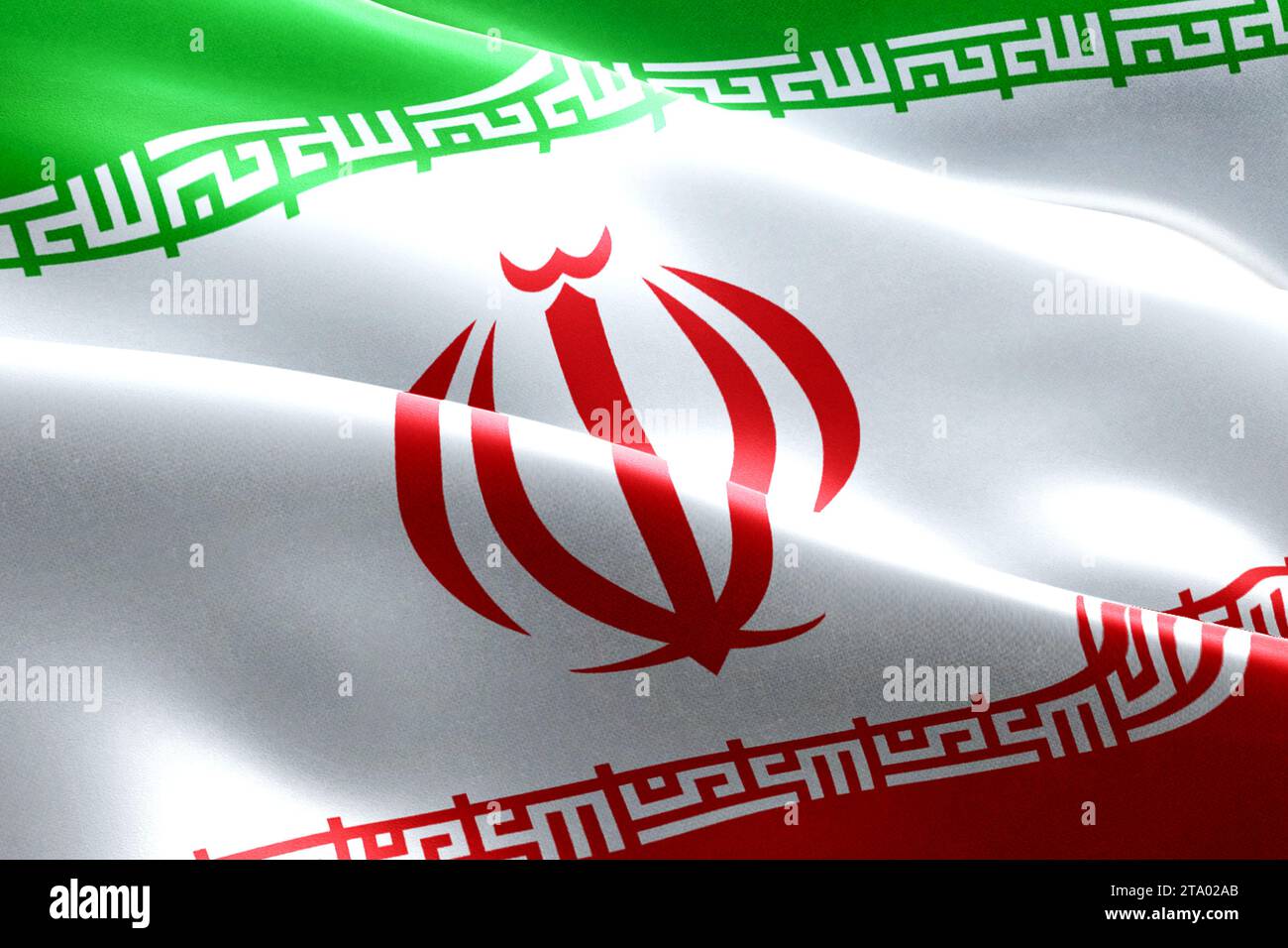 iranian flag waving texture fabric background, crisis of iran for nuclear atomic risk war Stock Photo