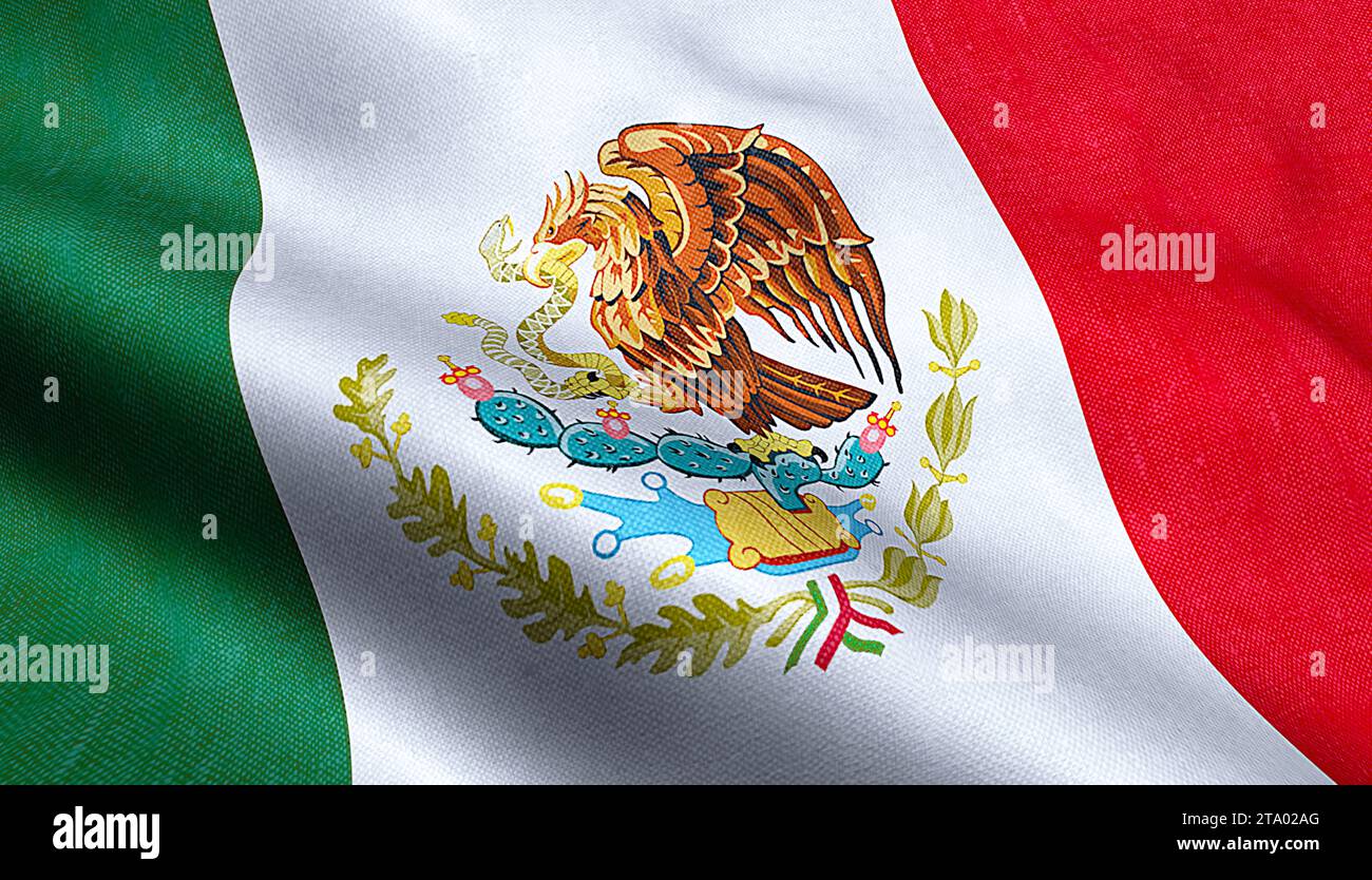 mexico flag waving texture fabric background, close-up view Stock Photo