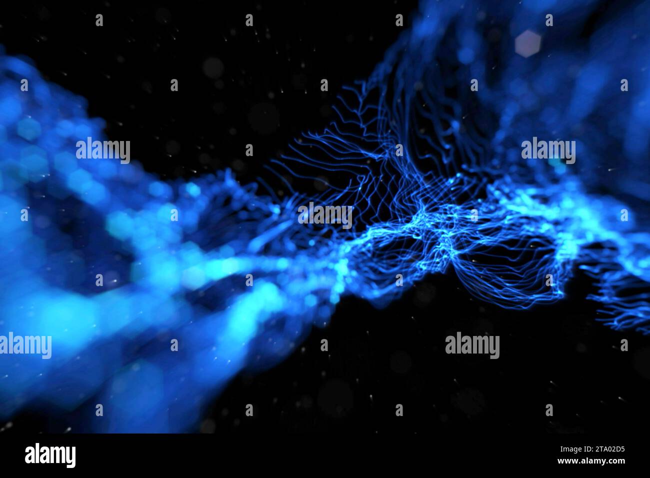 abstract stream array colorful glitter sparkle blue lines with particles  on black background science and research concept Stock Photo