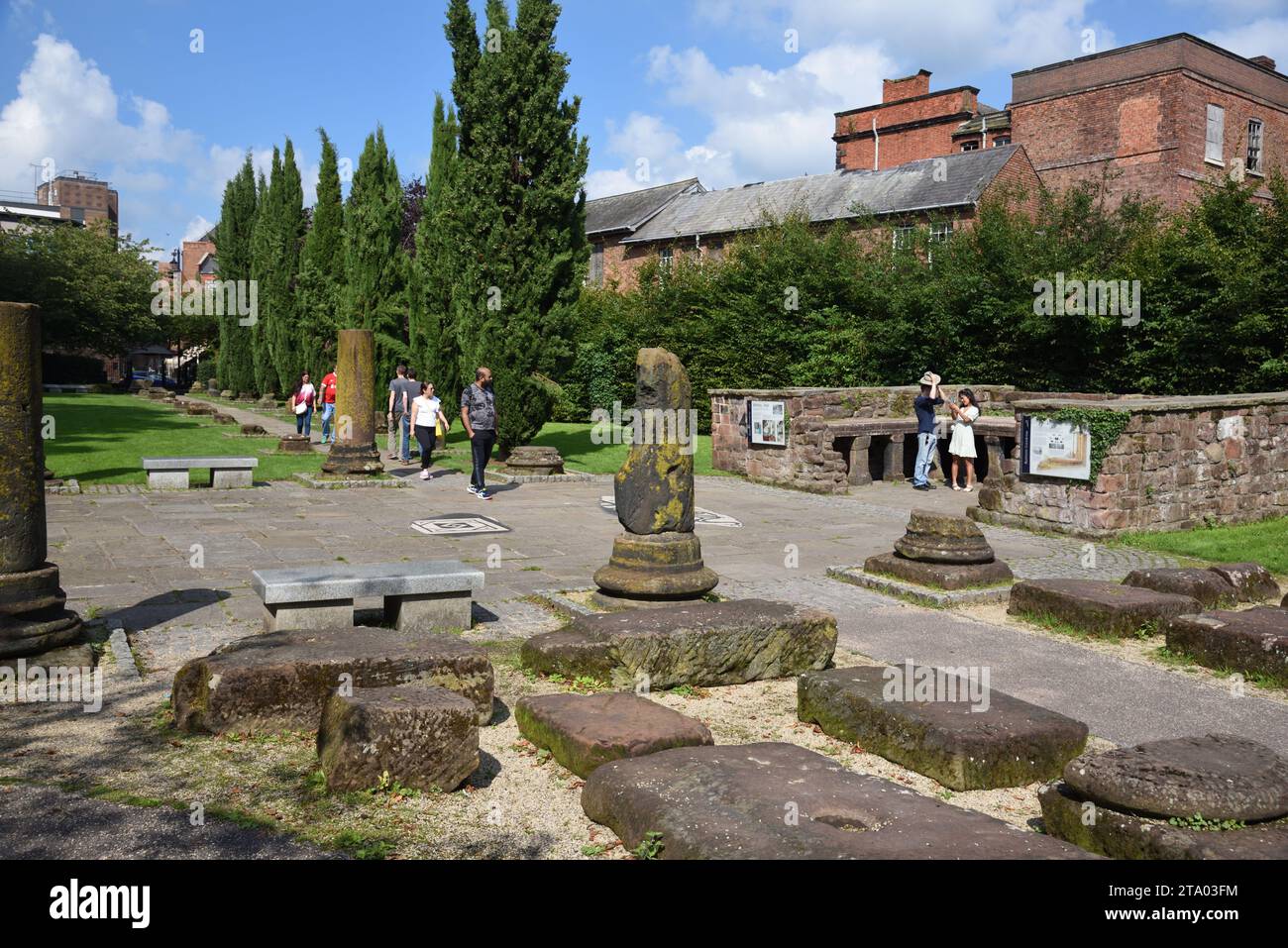 Chester Roman Gardens with Remains of Roman Temple in the Historic District or Old Town of Chester England UK Stock Photo