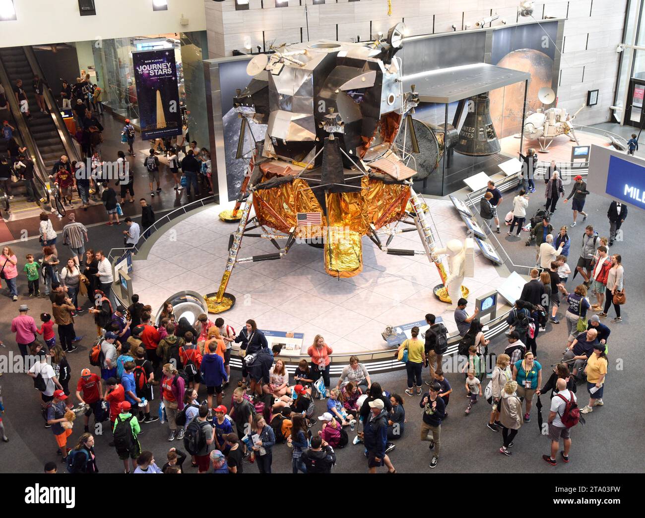 Washington, DC - June 03, 2018: Crowd of people  in the Smithsonian National Air and Space Museum. Stock Photo