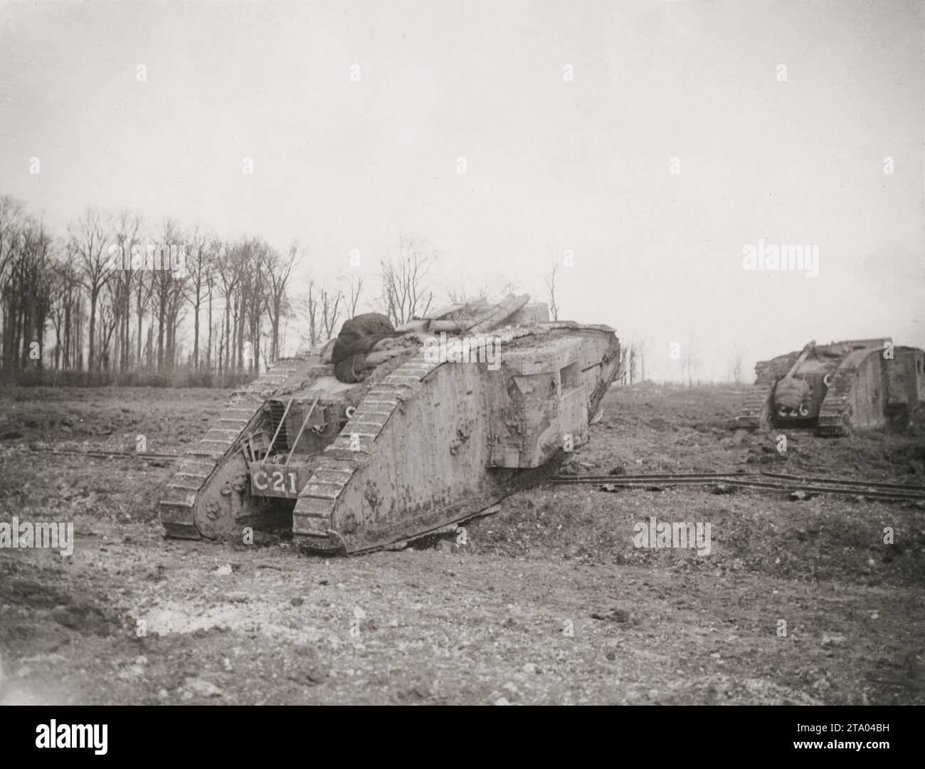 WW1 World War I - Tanks in action, France Stock Photo