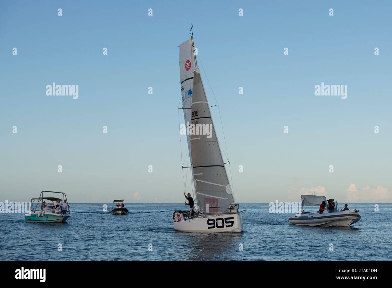 Nicolas D'ESTAIS, Cheminant Ursuit, 2nd of the production boat category of the 2 leg in 13 jours, 21 heures, 05 minutes et 44 secondes during the arrival of the Mini Transat La Boulangere 2019, Class 6,50 sailing race between La Rochelle - Las Palmas de Gran Canaria - Le Marin, from Le Marin, France on November 16, 2019 - Photo Olivier Blanchet / DPPI Stock Photo