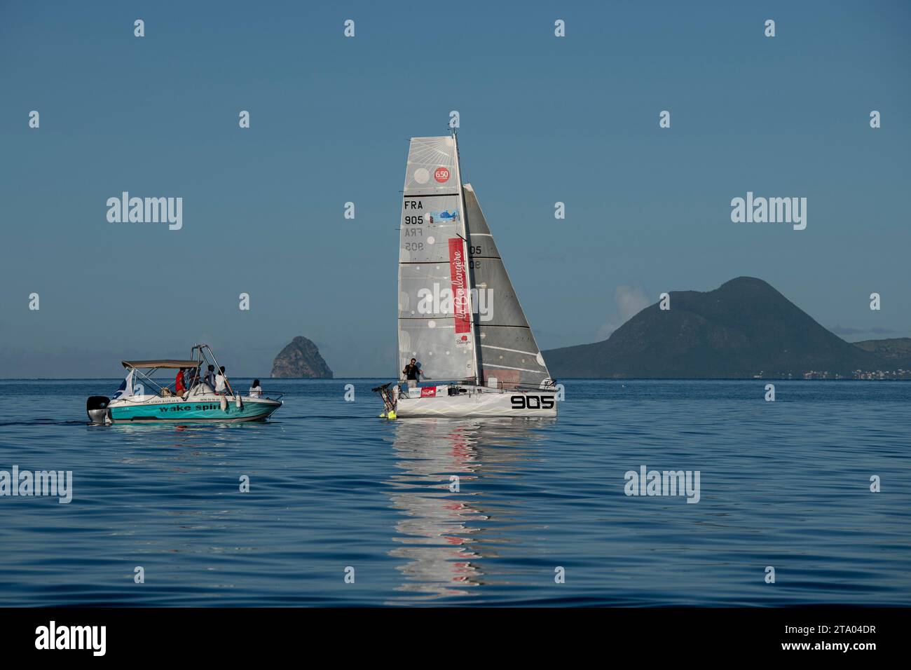 Nicolas D'ESTAIS, Cheminant Ursuit, 2nd of the production boat category of the 2 leg in 13 jours, 21 heures, 05 minutes et 44 secondes during the arrival of the Mini Transat La Boulangere 2019, Class 6,50 sailing race between La Rochelle - Las Palmas de Gran Canaria - Le Marin, from Le Marin, France on November 16, 2019 - Photo Olivier Blanchet / DPPI Stock Photo