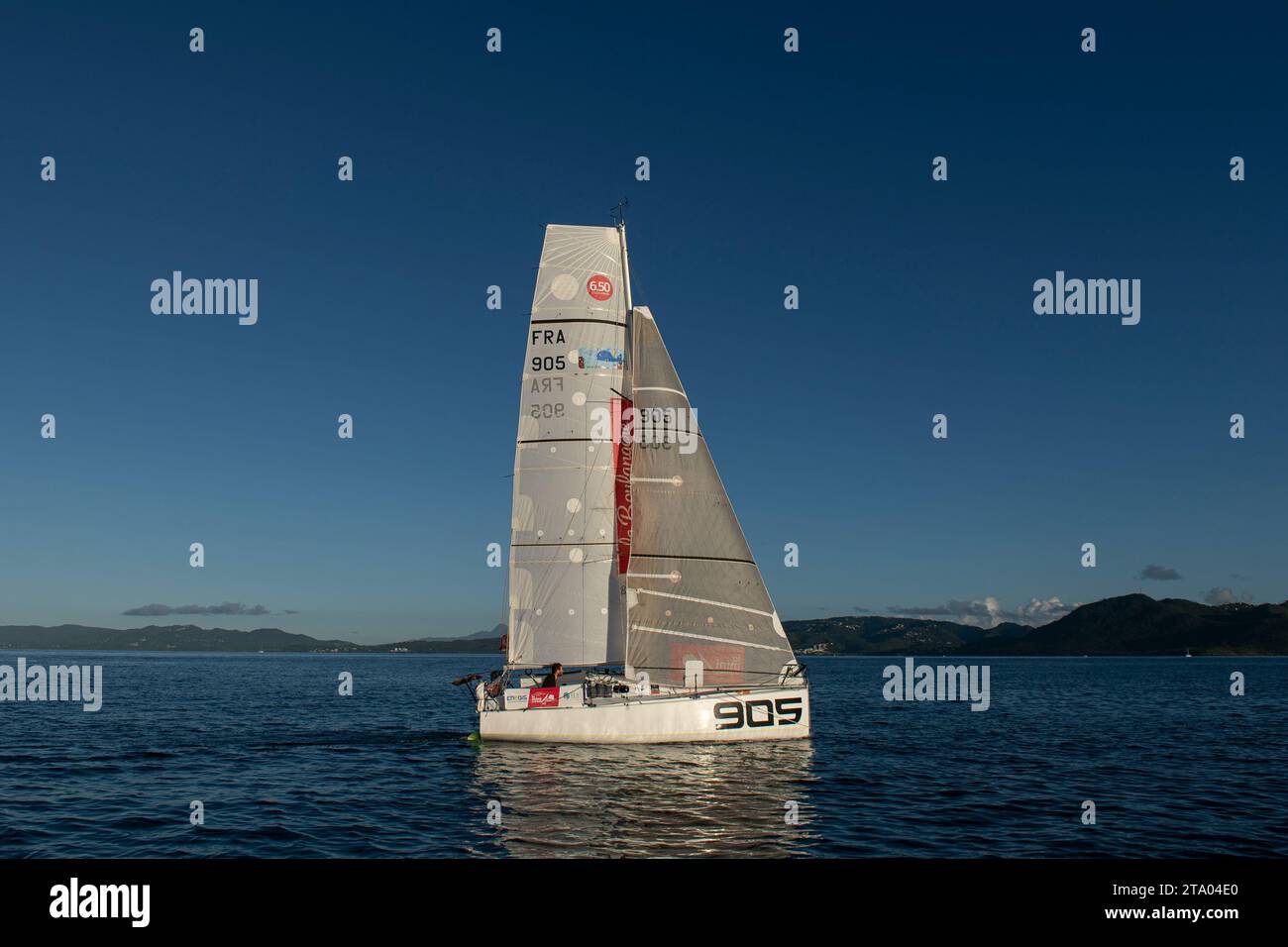 Nicolas D'ESTAIS, Cheminant Ursuit, 2nd of the production boat category of the 2 leg in 13 jours, 21 heures, 05 minutes et 44 secondes during the arrival of the Mini Transat La Boulangere 2019, Class 6,50 sailing race between La Rochelle - Las Palmas de Gran Canaria - Le Marin, from Le Marin, France on November 16, 2019 - Photo Olivier Blanchet / DPPI Stock Photo