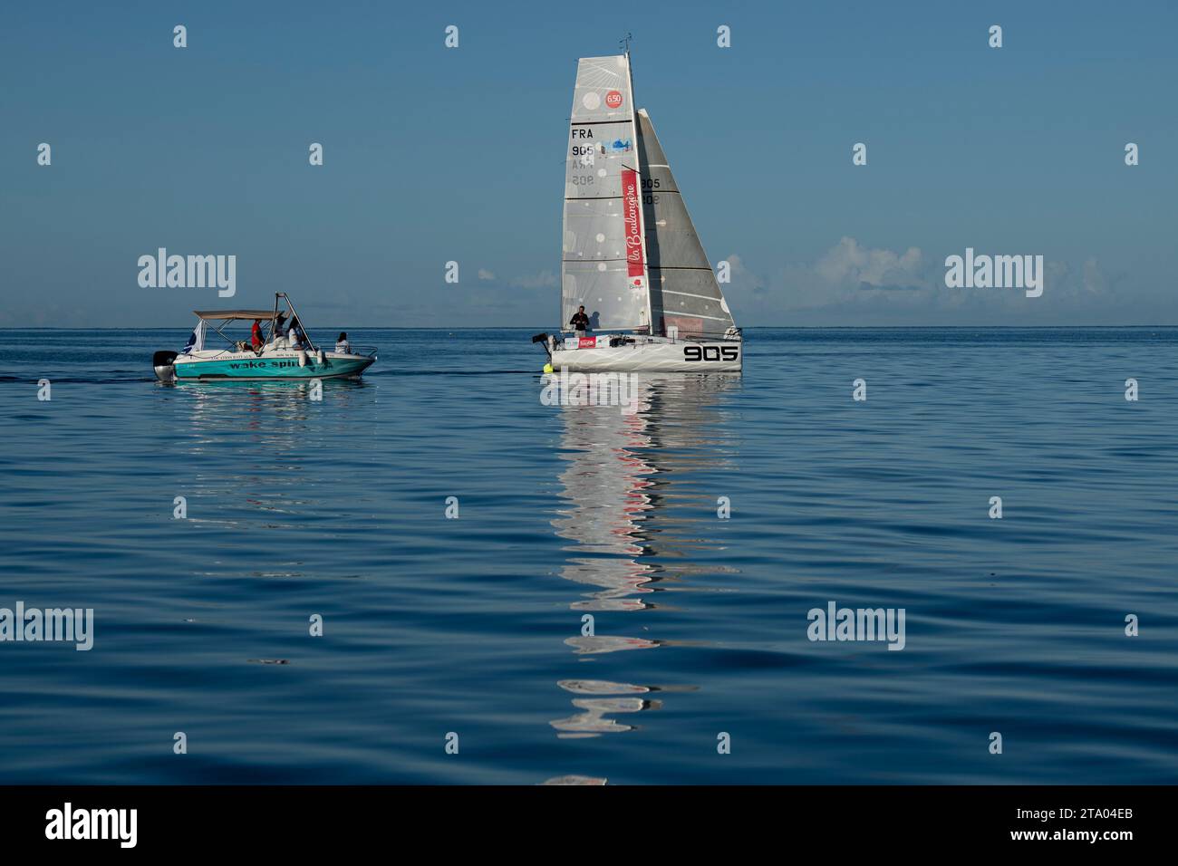 Nicolas D'ESTAIS, Cheminant Ursuit, 2nd of the production boat category of the 2 leg in 13 jours, 21 heures, 05 minutes et 44 secondes during the arrival of the Mini Transat La Boulangere 2019, Class 6,50 sailing race between La Rochelle - Las Palmas de Gran Canaria - Le Marin, from Le Marin, France on November 16, 2019 - Photo Olivier Blanchet / DPPI Stock Photo