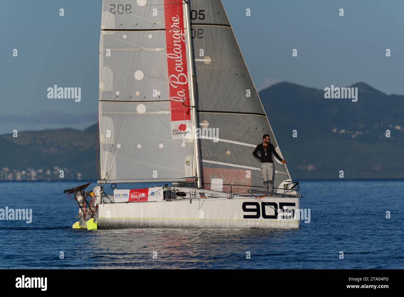 Nicolas D'ESTAIS, Cheminant Ursuit, 2nd of the production boat category of the 2 leg in 13 jours, 21 heures, 05 minutes et 44 secondes during the arrival of the Mini Transat La Boulangere 2019, Class 6,50 sailing race between La Rochelle - Las Palmas de Gran Canaria - Le Marin, from Le Marin, France on November 16, 2019 - Photo Olivier Blanchet / DPPI Stock Photo