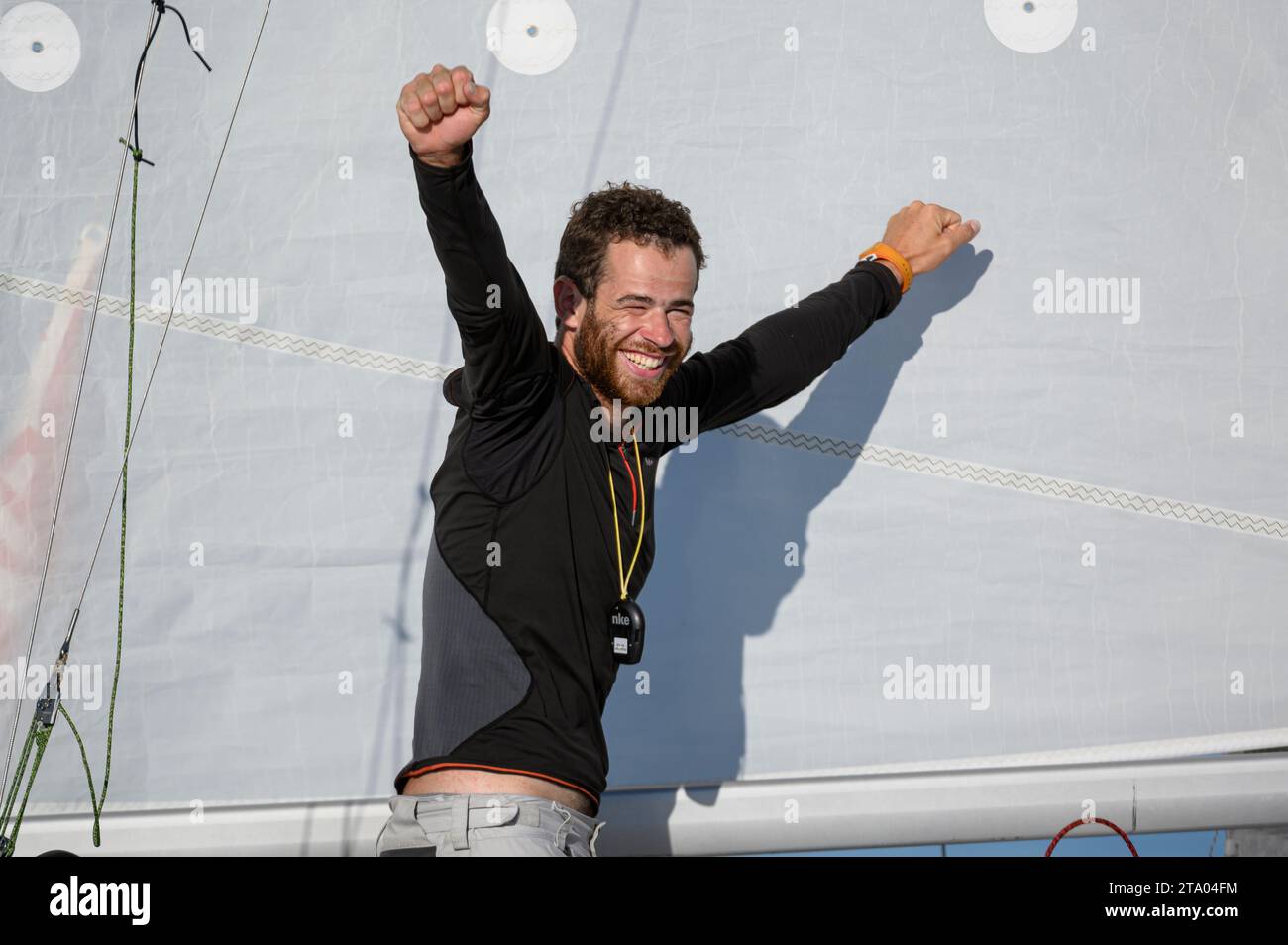 Nicolas D'ESTAIS, Cheminant Ursuit, 2nd of the production boat category of the 2 leg in 13 jours, 21 heures, 05 minutes et 44 secondes, portrait during the arrival of the Mini Transat La Boulangere 2019, Class 6,50 sailing race between La Rochelle - Las Palmas de Gran Canaria - Le Marin, from Le Marin, France on November 16, 2019 - Photo Olivier Blanchet / DPPI Stock Photo