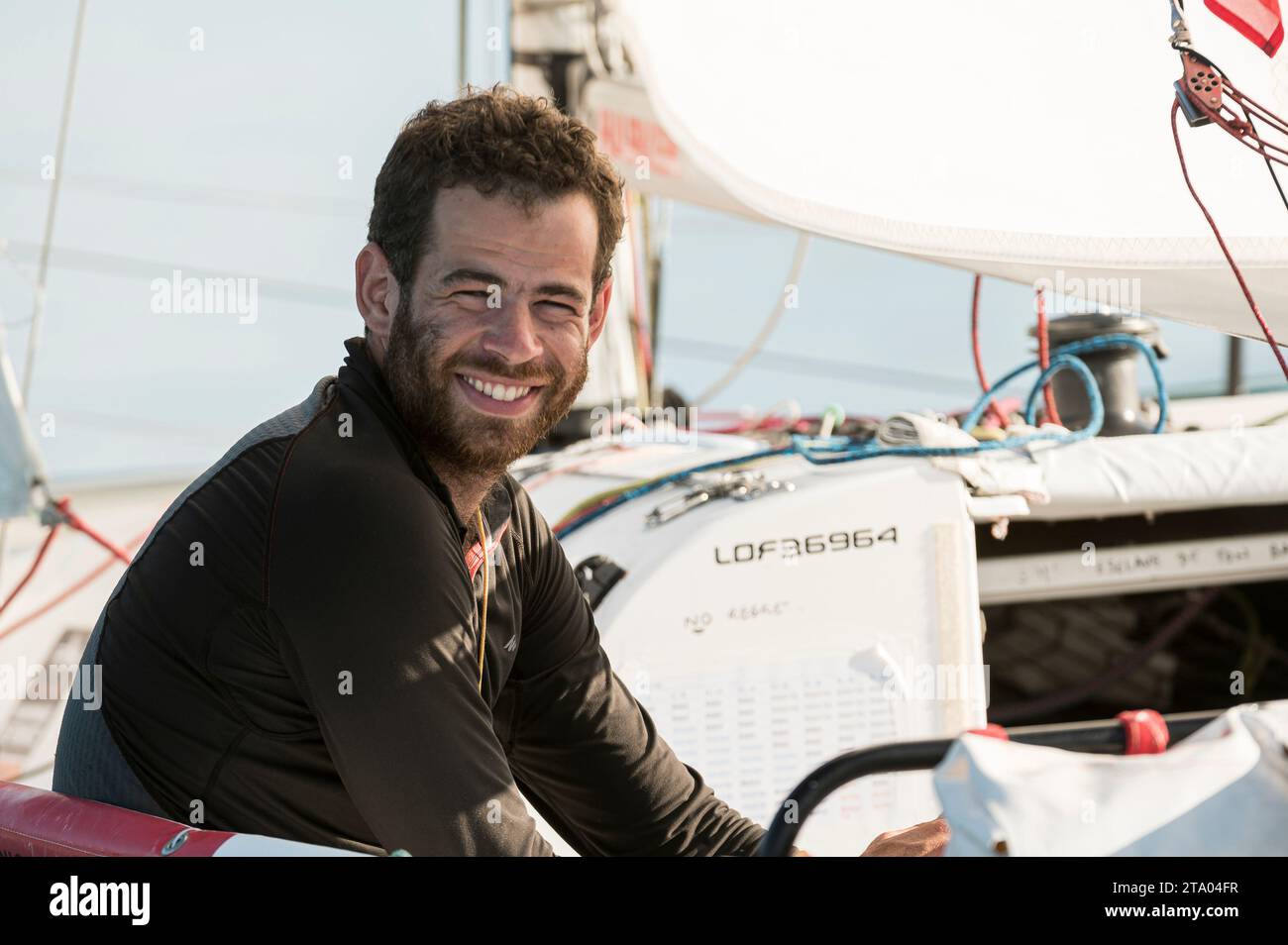 Nicolas D'ESTAIS, Cheminant Ursuit, 2nd of the production boat category of the 2 leg in 13 jours, 21 heures, 05 minutes et 44 secondes, portrait during the arrival of the Mini Transat La Boulangere 2019, Class 6,50 sailing race between La Rochelle - Las Palmas de Gran Canaria - Le Marin, from Le Marin, France on November 16, 2019 - Photo Olivier Blanchet / DPPI Stock Photo