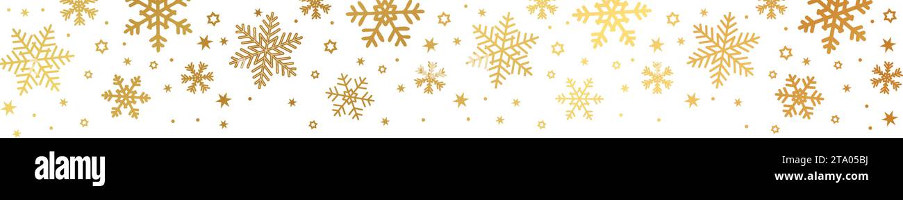 golden banner christmas card with snowflake border vector illustration ...