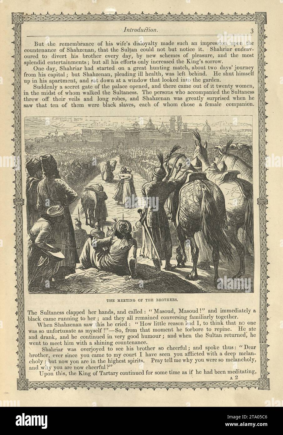 Vintage illustration One Thousand and One Nights, Meeting of the brothers, Middle Eastern folktales, by The Brothers Dalziel Stock Photo