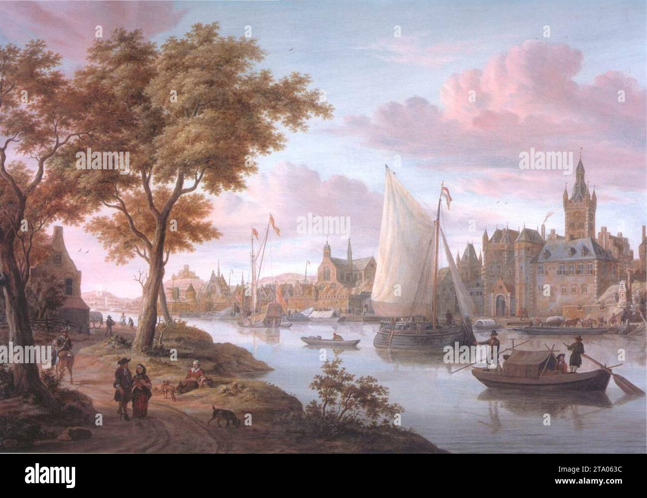 Riverlandscape with a Town in the Background - by Jacobus Storck Stock Photo