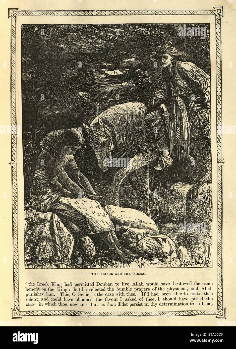 Vintage illustration One Thousand and One Nights, The Prince and the Ogress, Arabian, Middle Eastern folktales, by The Brothers Dalziel Stock Photo