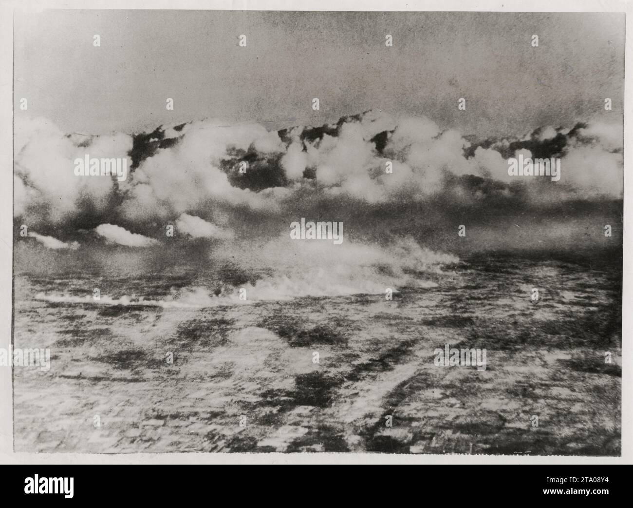 WW1 World War I - German gas attack in France photographed from the air Stock Photo