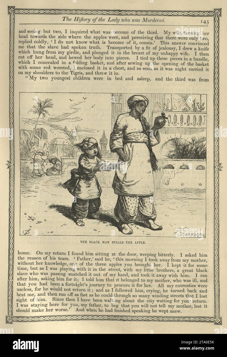 Vintage illustration One Thousand and One Nights, The black man steals the Apple, Arabian, Middle Eastern folktales, by The Brothers Dalziel. Stock Photo