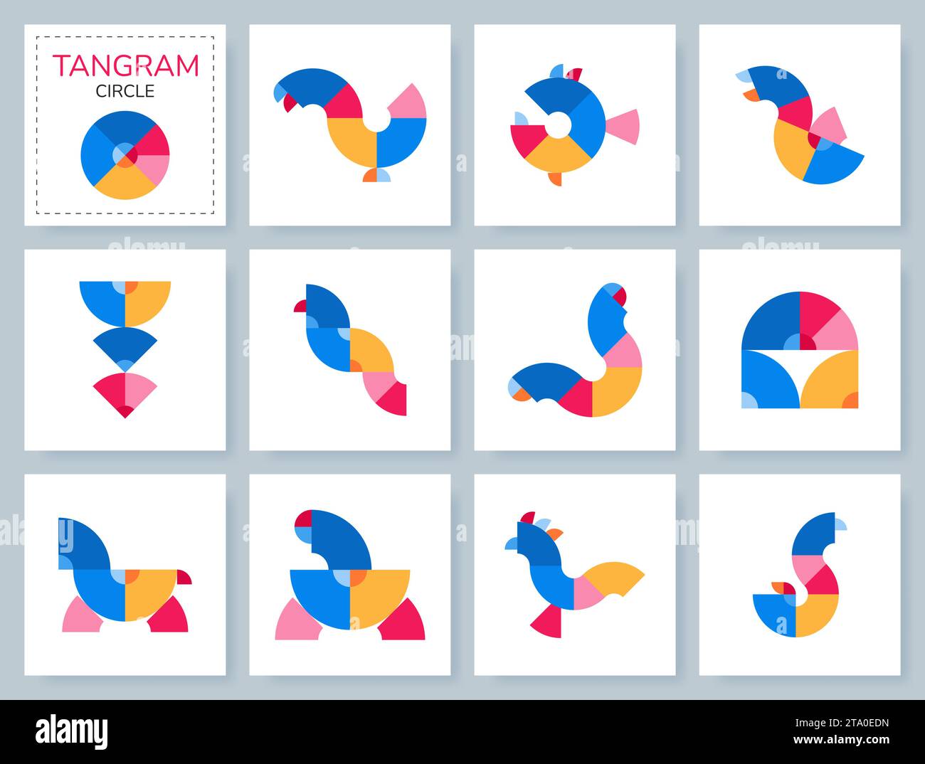 Tangram puzzle game. Vector set with various objects. Stock Vector