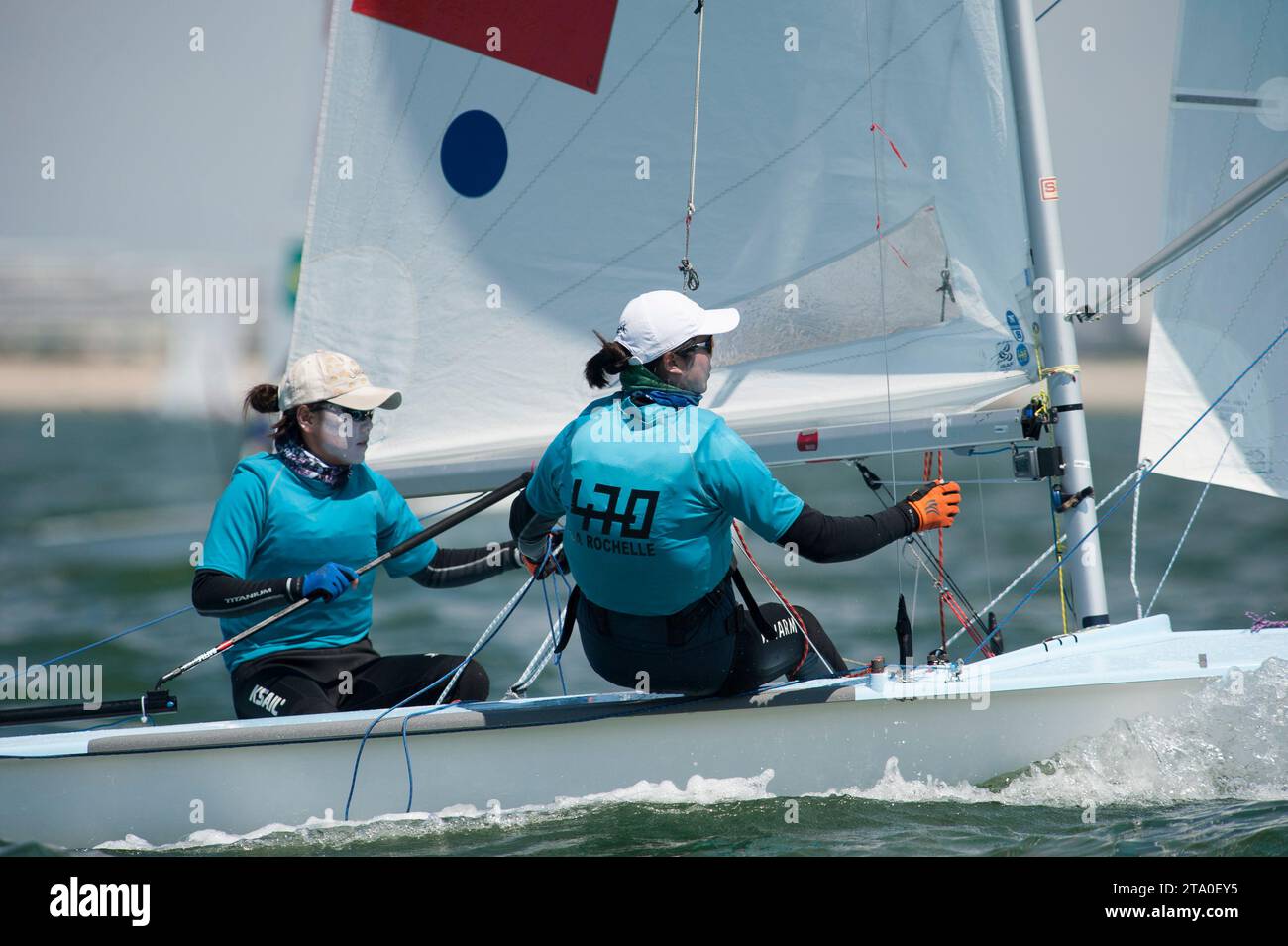 Sailing - 470 World Championships 2013 - La Rochelle (France) - 08/08/2013 - Photo Olivier Blanchet / DPPI - Women - Xiaoli WANG / Xufeng HUANG (CHN 1221) Stock Photo