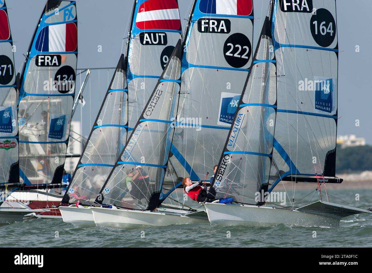 Marion LEPRUNIER and Alizée GADEL (FRA 164), 49er FX Serie, in sailing action during the SOF (Semaine Olympique Francaise) in La Rochelle on October 9, 2013 - Photo Olivier Blanchet / DPPI - Stock Photo
