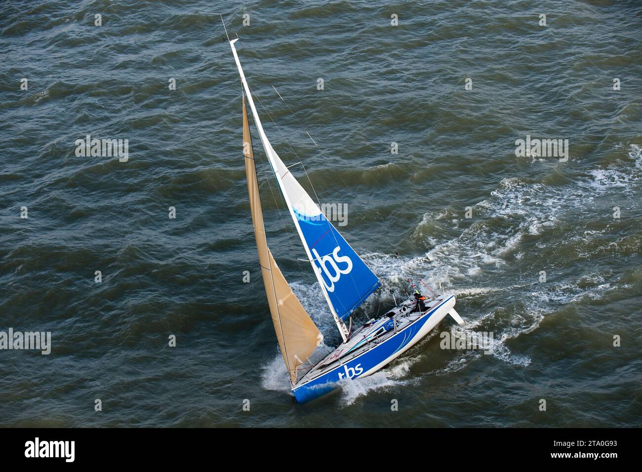 SAILING - SOLO ARRIMER 2013 - SABLES D'OLONNE (FRA) - 12/04/2013 - PHOTO OLIVIER BLANCHET / DPPI - FINISH - Michel DESJOYEAUX (TBS) Stock Photo