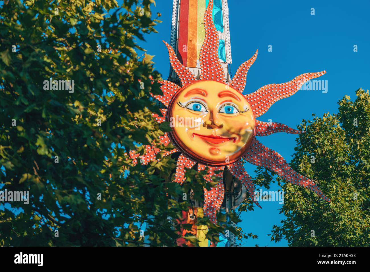 Zrenjanin, Serbia August 11, 2023 Rainbow swing ride equipment at