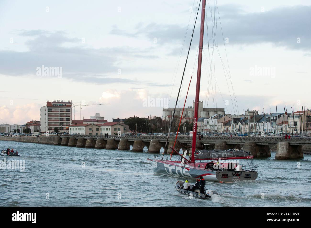 SAILING - VENDEE GLOBLE 2012-2013 - AMBIANCE PRE-START - LES SABLES D'OLONNE (FRA) - 01/11/2012 - PHOTO OLIVIER BLANCHET / DPPI - Film 'En Solitaire' - Arrival Imoca60 DCNS to Sables d'Olonne for the shooting Stock Photo
