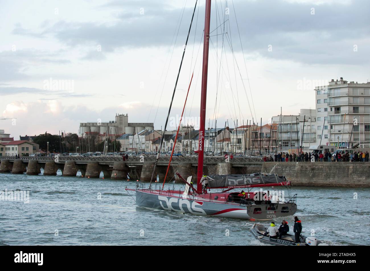 SAILING - VENDEE GLOBLE 2012-2013 - AMBIANCE PRE-START - LES SABLES D'OLONNE (FRA) - 01/11/2012 - PHOTO OLIVIER BLANCHET / DPPI - Film 'En Solitaire' - Arrival Imoca60 DCNS to Sables d'Olonne for the shooting Stock Photo