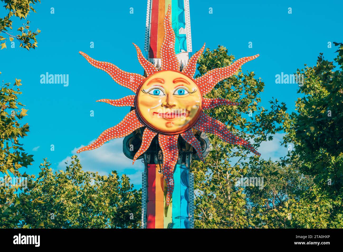 Zrenjanin, Serbia August 11, 2023 Rainbow swing ride equipment at