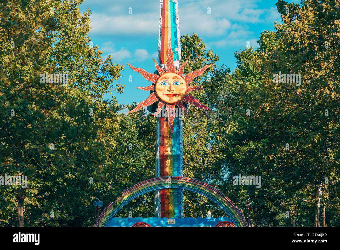 Zrenjanin, Serbia August 11, 2023 Rainbow swing ride equipment at
