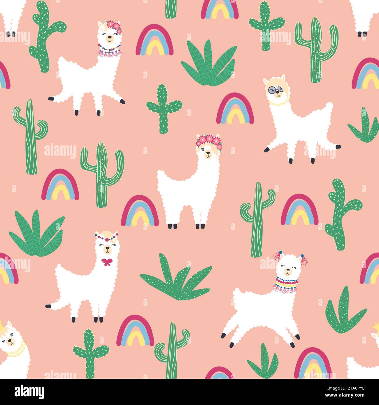 Llama Pattern Background Cute pattern with llamas, cacti, Alps mountains, dream catcher ...