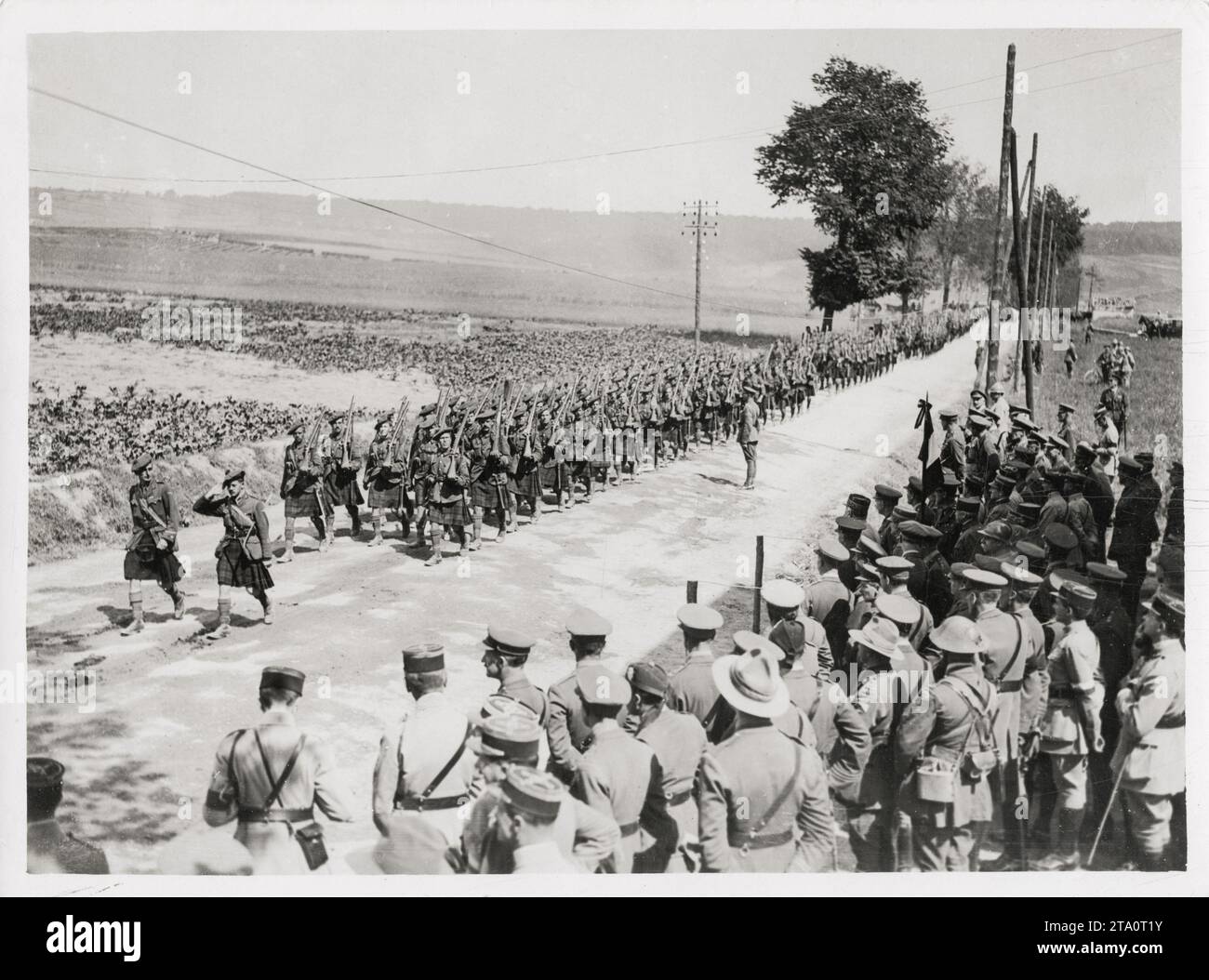 WW1 World War I - Scottish regiment march past French General Bertholet Stock Photo