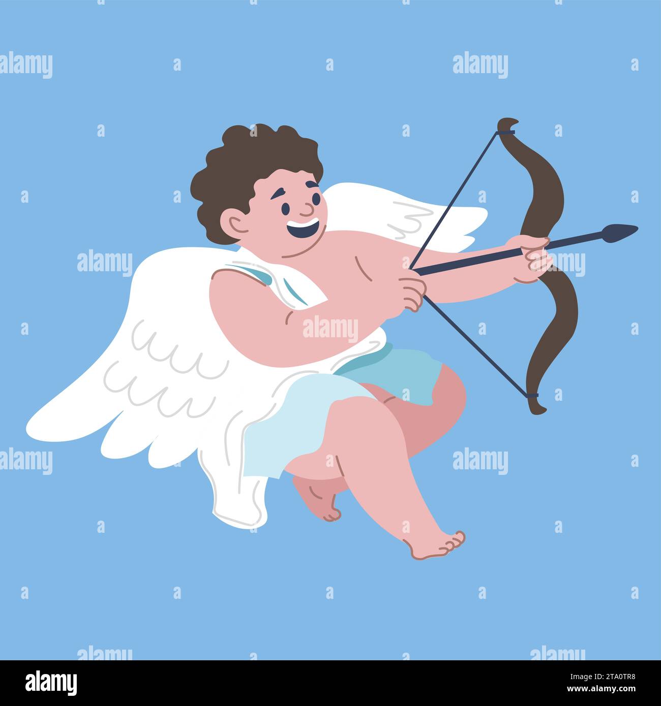 Winsome cupid with wings and bow shooting arrow Stock Vector