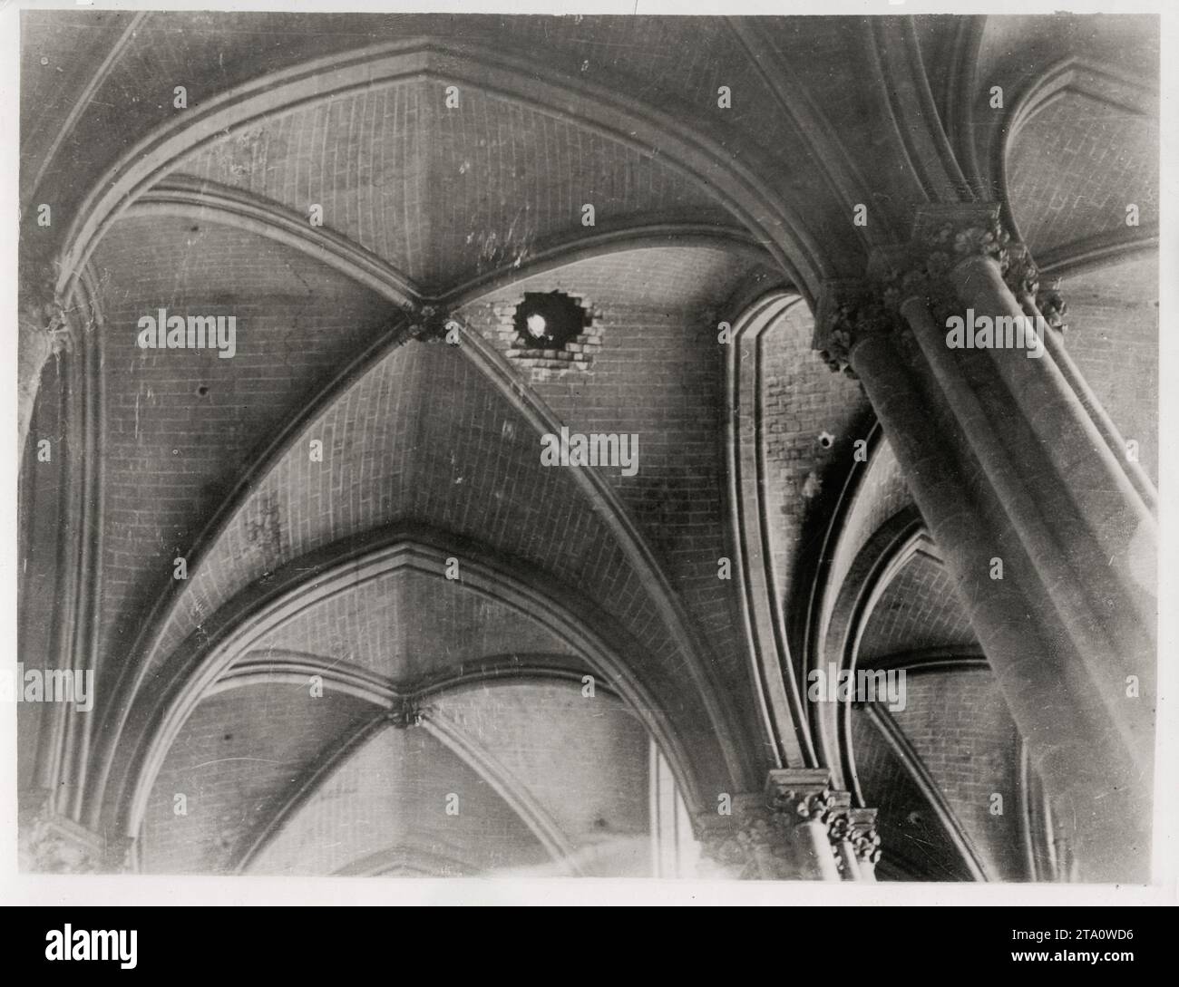 WW1 World War I - Shell damage in roof of Amiens Cathedral Stock Photo
