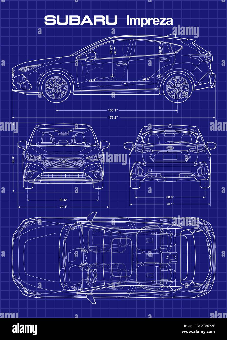 Subaru Impreza 2024 Car Blueprint Stock Photo Alamy