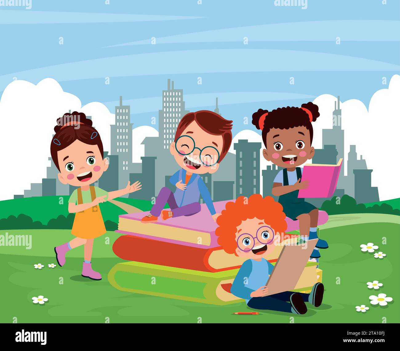 back to school school classroom and cute happy students Stock Vector ...