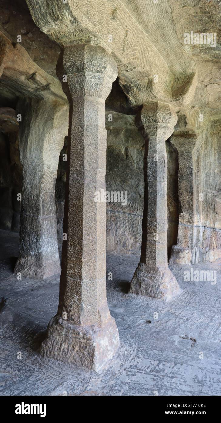 Hand-made stone pillars of temple Stock Photo