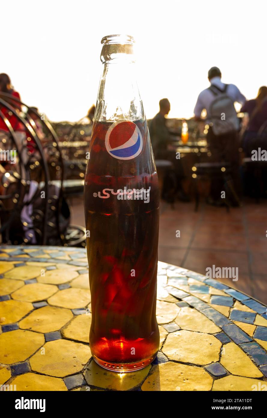 Classic bottle of Pepsi Colca with Arabic logo. Marrakesh, Morocco - April 29, 2016 Stock Photo