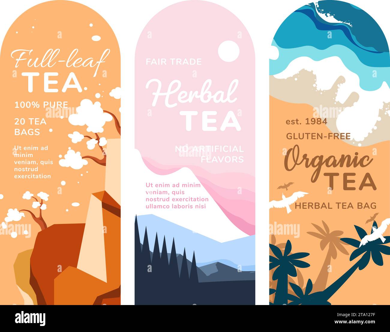 Different varieties tea, loose leaf, pure herbal Stock Vector Image