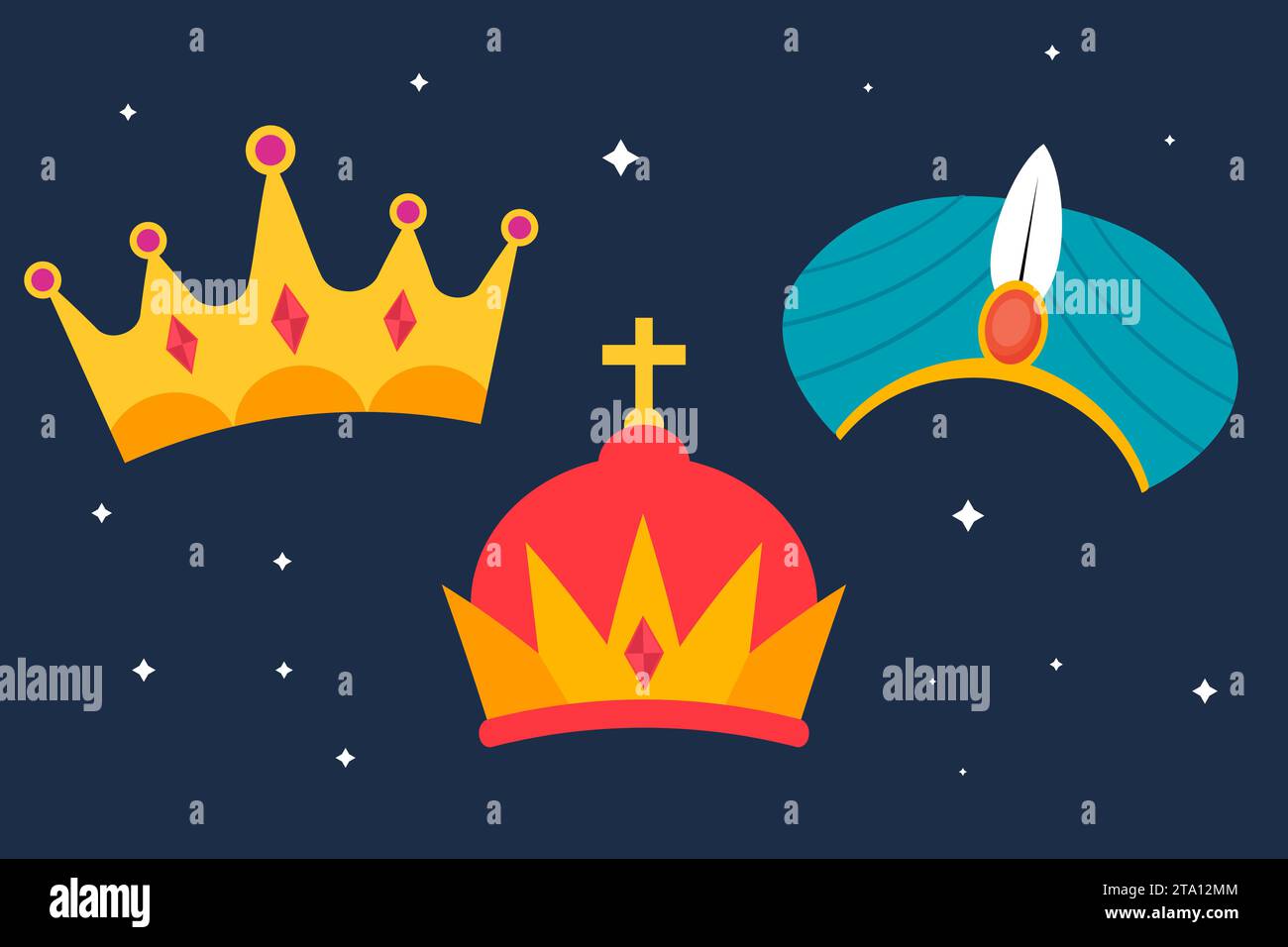 flat design reyes magos crowns illustration vector design Stock Vector